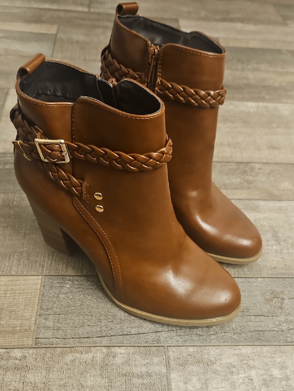 American Eagle Outfitters Brown Braided-Trim Ankle Boots